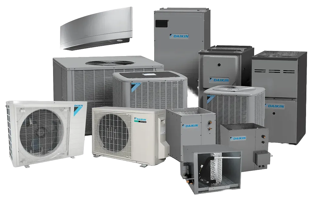 A lineup of Daikin heating and cooling systems installed by Mr. Breeze